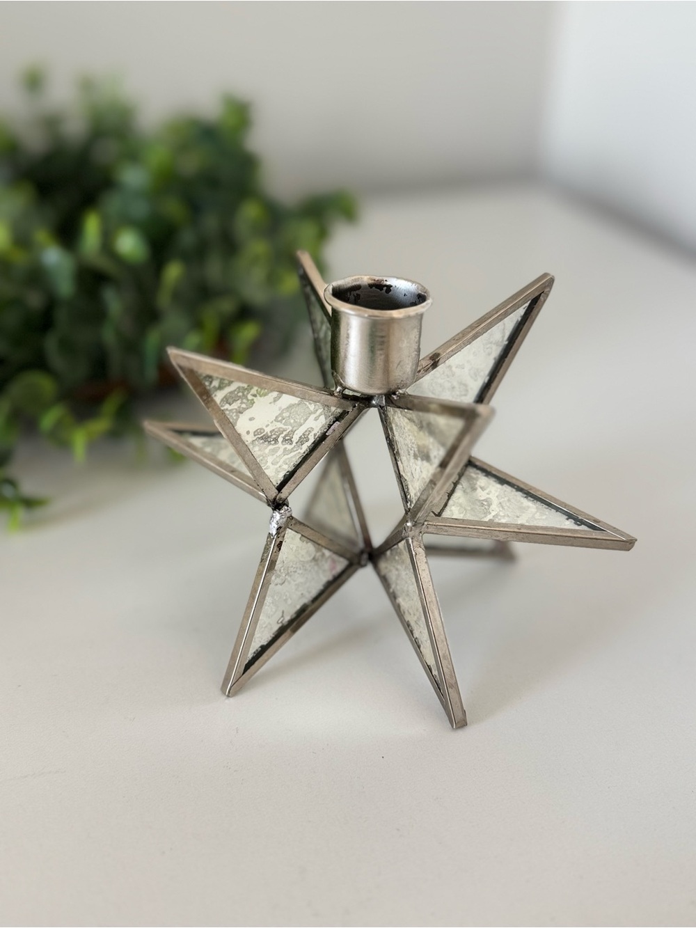 Damaged ⭐️ Silver Stained Glass Morovian Star Candle Holder